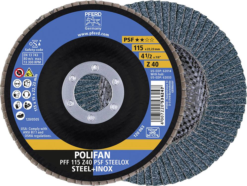 PFERD 67664115 Z Psf Steelox Fächerschleifscheibe Durchmesser 115mm Bohrungs-Ø 22.23mm 10St.
