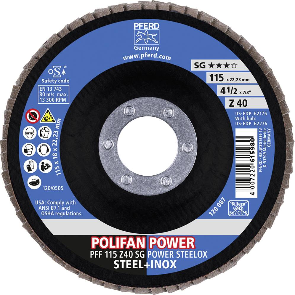 PFERD 67684115 Z Sg Power Steelox Fächerschleifscheibe Durchmesser 115 mm Bohrungs-Ø 22.23 mm 10 St.