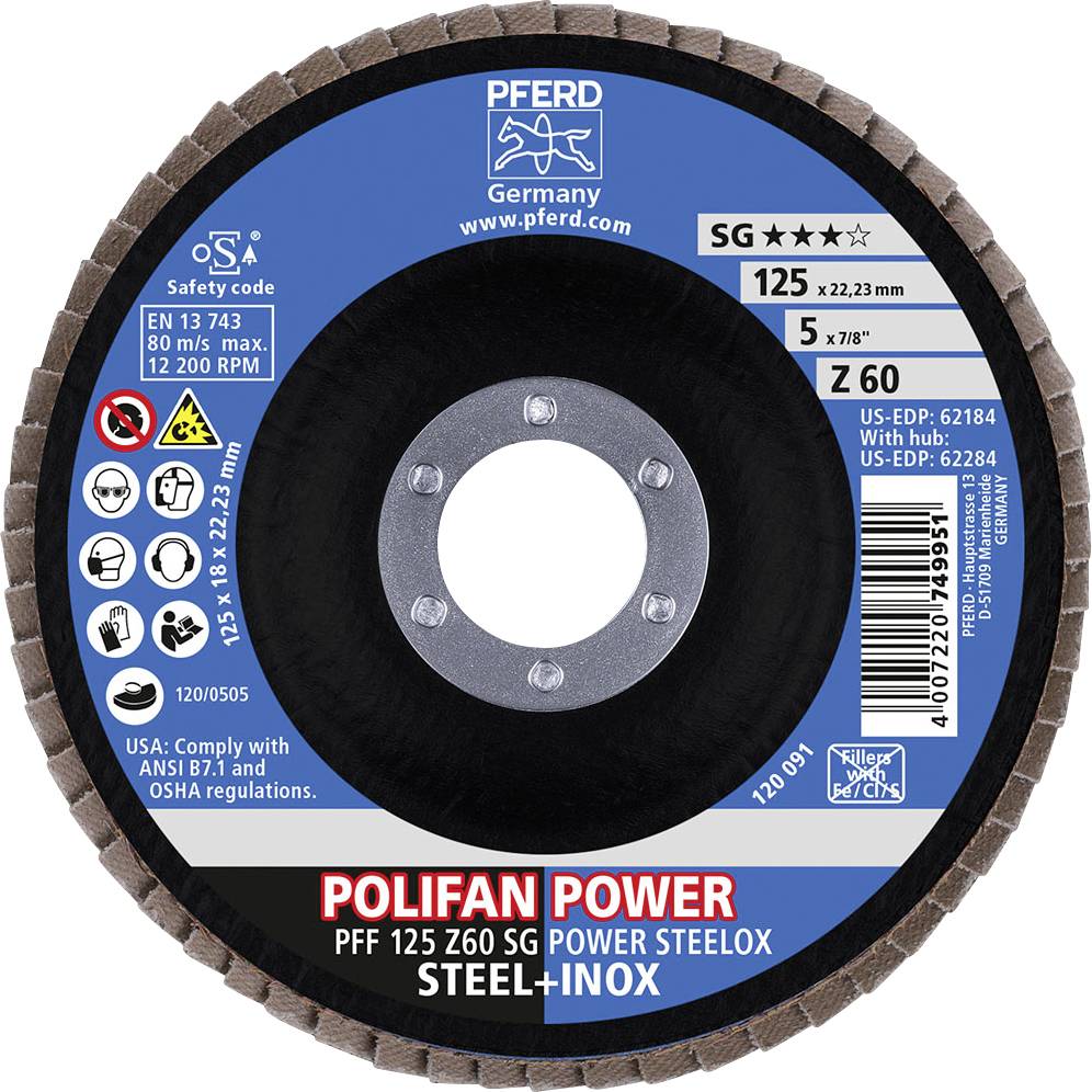 PFERD 67686125 Z Sg Power Steelox Fächerschleifscheibe Durchmesser 125 mm Bohrungs-Ø 22.23 mm 10 St.