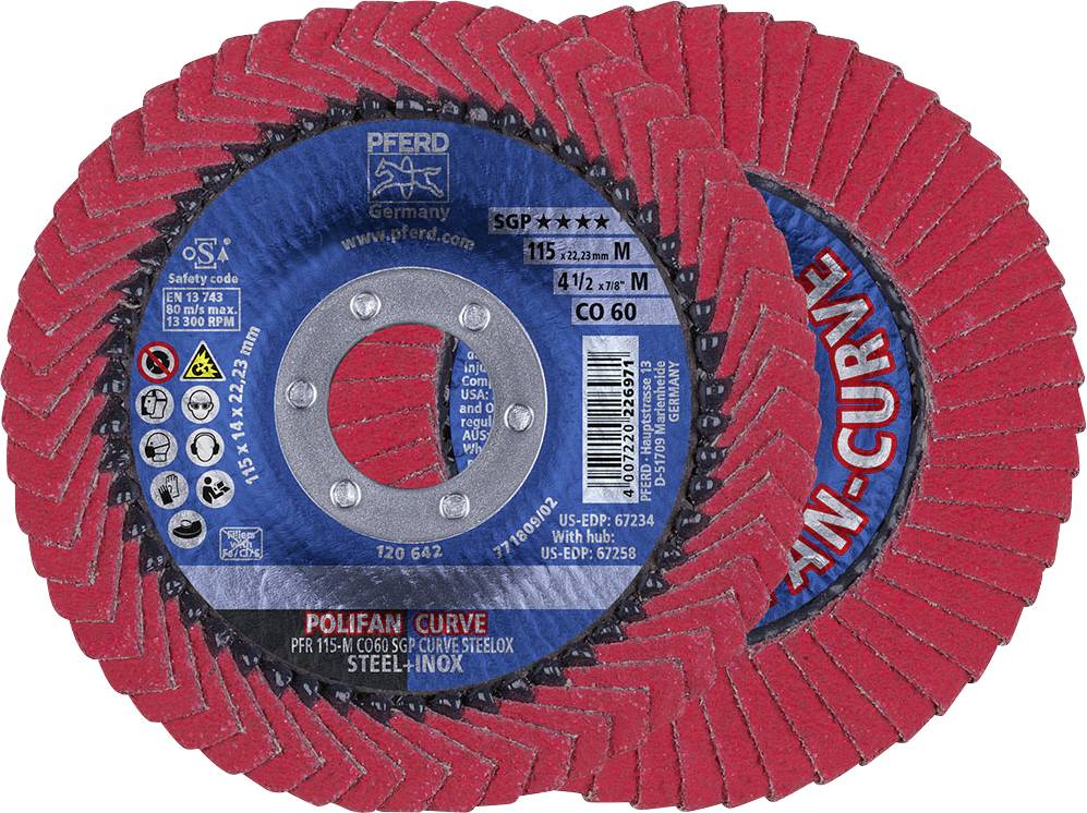 PFERD TOOLS 67689036 Co Sgp Curve Steelox Fächerschleifscheibe Durchmesser 115mm Bohrungs-Ø 22.23mm 10St.
