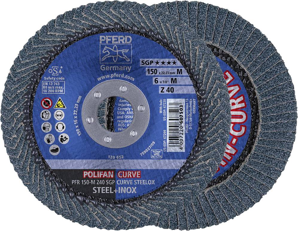 PFERD 67689072 Z Sgp Curve Steelox Fächerschleifscheibe Durchmesser 150mm Bohrungs-Ø 22.23mm 10St.