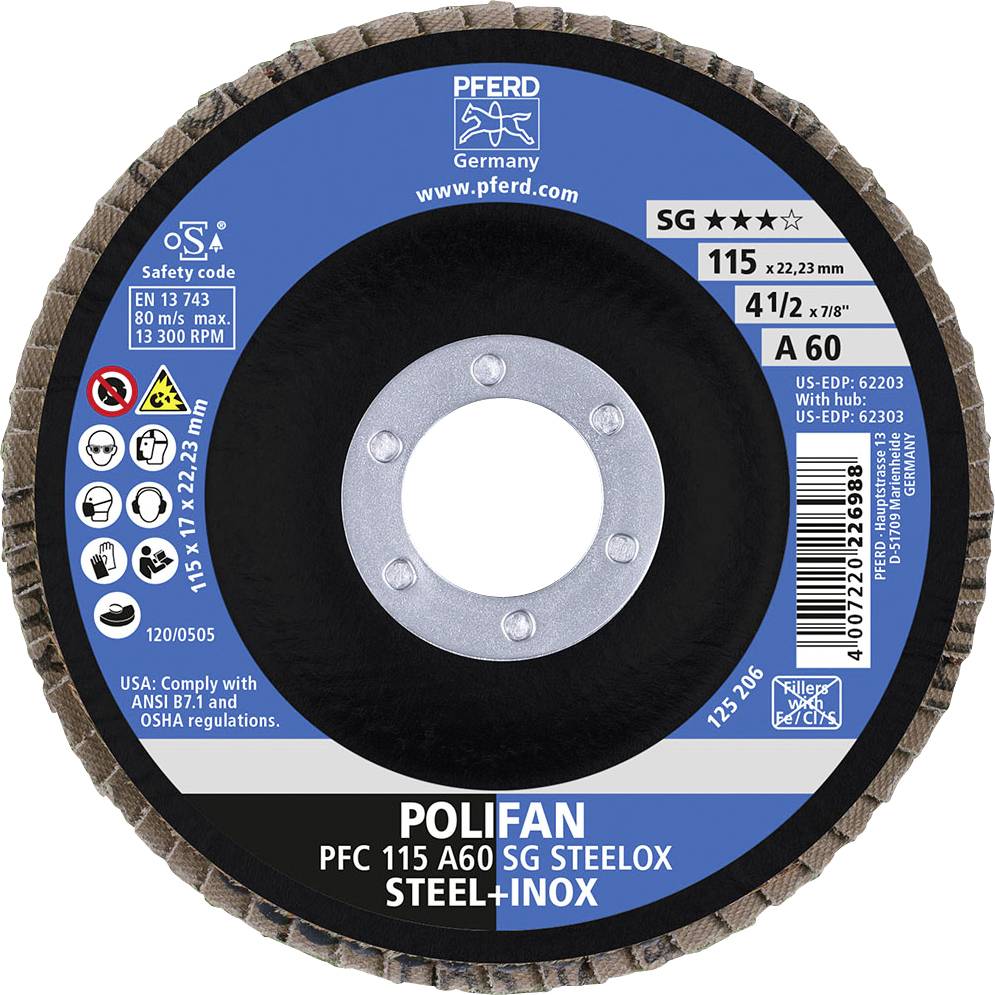 PFERD 67746115A Psf Steelox Fächerschleifscheibe Durchmesser 115mm Bohrungs-Ø 22.23mm 10St.