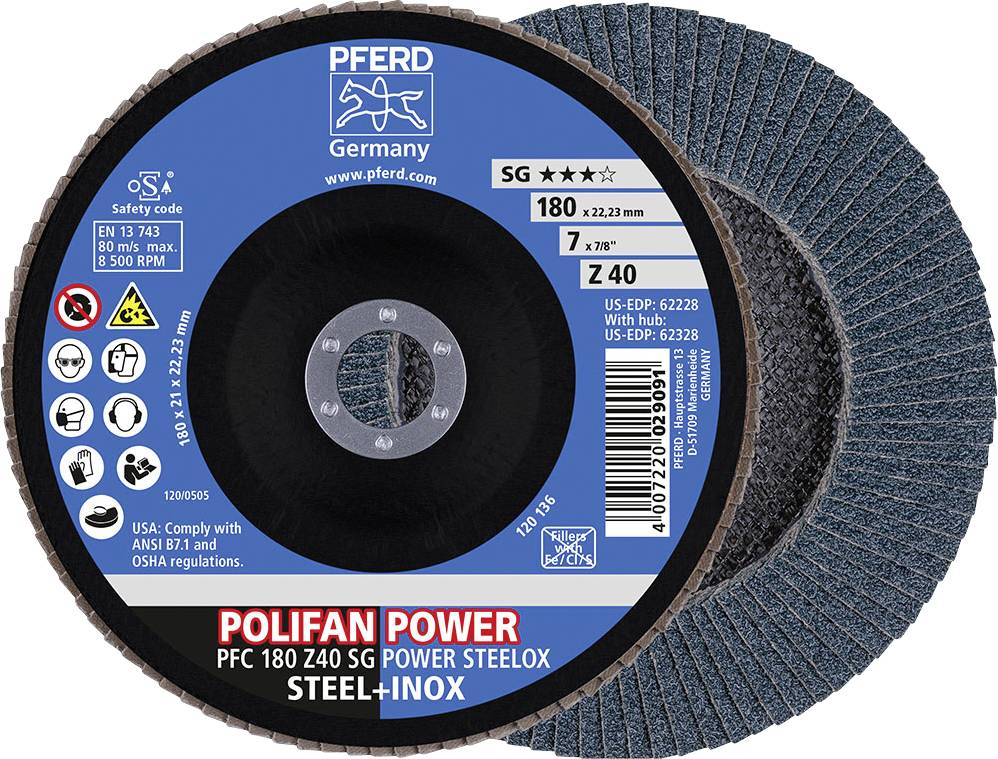 PFERD 67784185 Z Sg Power Steelox Fächerschleifscheibe Durchmesser 180 mm Bohrungs-Ø 22.23 mm 10 St