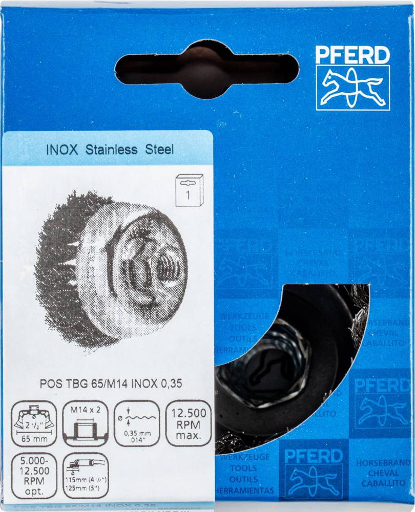 PFERD TOOLS Topfbürste mit Gewinde, gezopft POS TBG 65/M14 INOX 0,35 Tbg 43305003 1St.