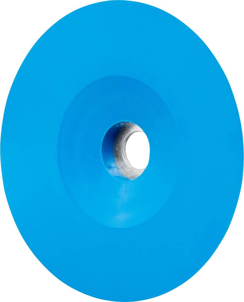 Eine blaue Schleifscheibe mit zentralem Loch, die für Schleifarbeiten verwendet wird.
