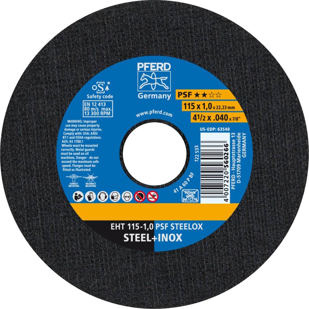 Trennscheibe PSF STEELOX D115x1mm ger.INOX Bohr.22,23mm PFERD