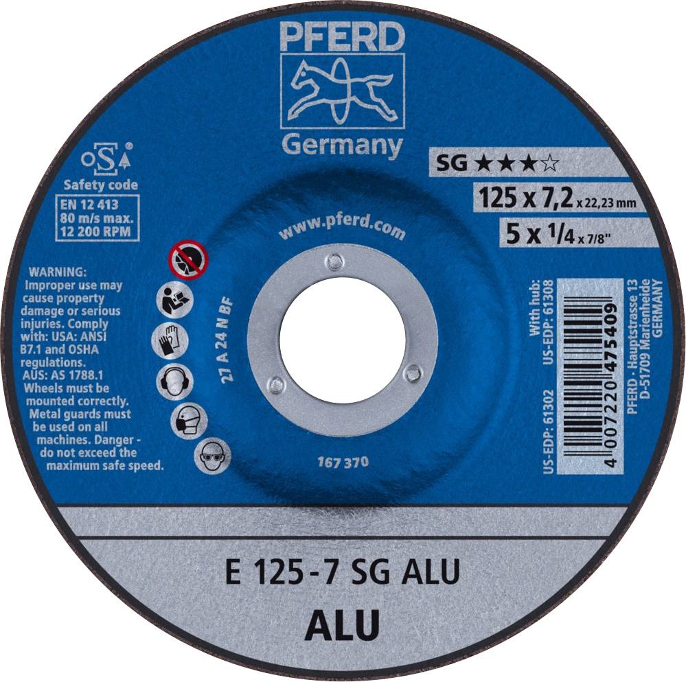 PFERD 62212622 Sg Alu Schruppscheibe gekröpft Durchmesser 125 mm Bohrungs-Ø 22.23 mm 10 St.