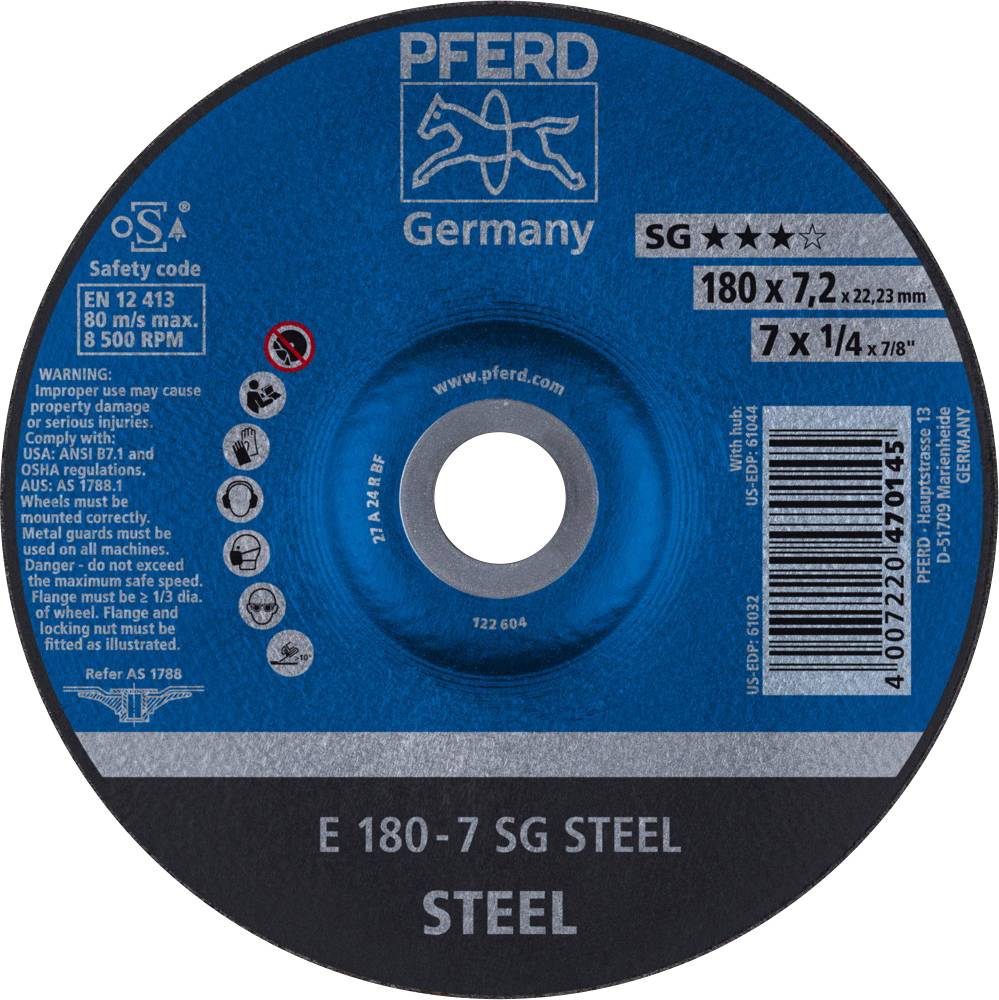 PFERD TOOLS 62217626 Sg Steel Schruppscheibe gekröpft Durchmesser 180 mm Bohrungs-Ø 22.23 mm 10 St.