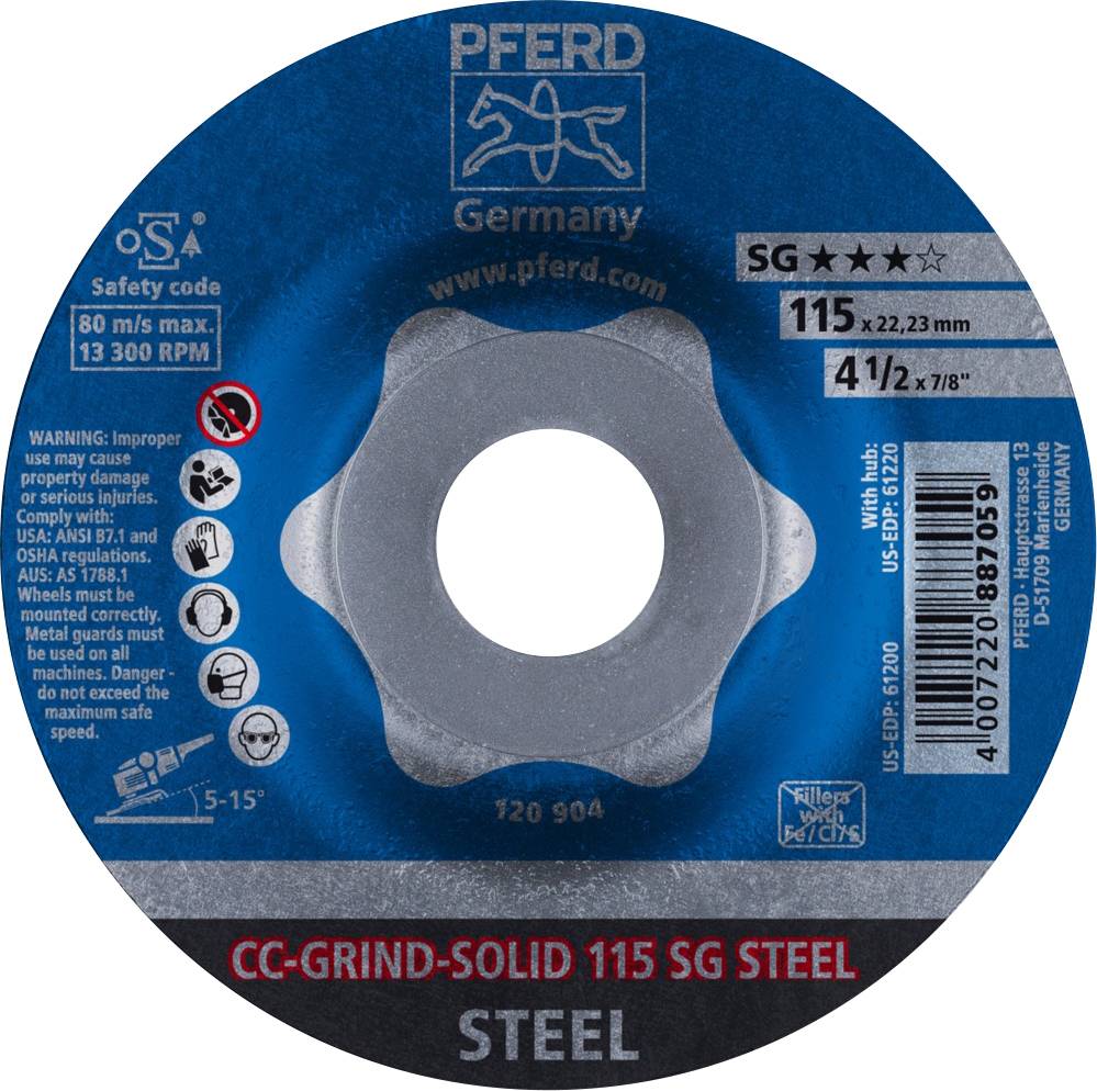 PFERD 64185115 Cc-Grind-Solid Sg Steel Schleifscheibe Durchmesser 115mm 10St.