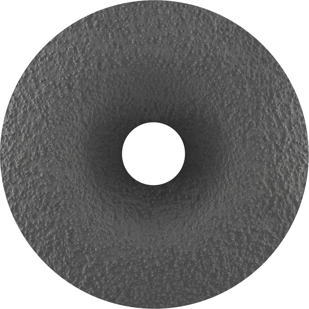 Granulierter, dunkelgrauer Donut-Form-Ring auf weißem Hintergrund.
