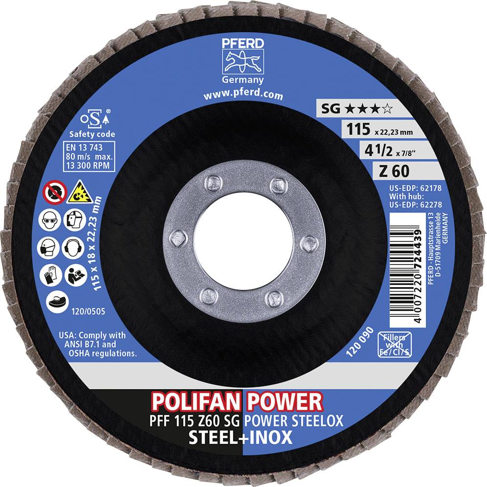 PFERD 67686115 Z Sg Power Steelox Fächerschleifscheibe Durchmesser 115mm Bohrungs-Ø 22.23mm 10St.