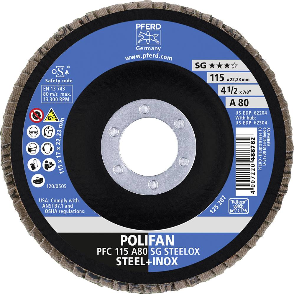 PFERD 67748115A Psf Steelox Fächerschleifscheibe Durchmesser 115mm Bohrungs-Ø 22.23mm 10St.