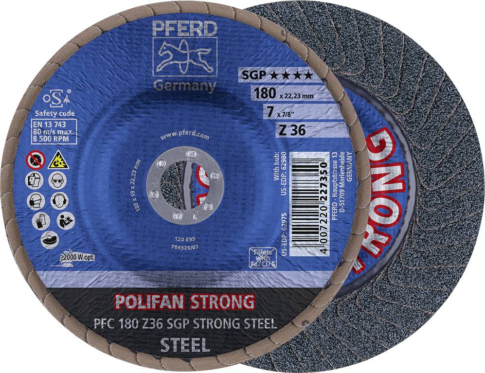 PFERD 67788080 Z Sgp Strong Steel Fächerschleifscheibe Durchmesser 180mm 10St.