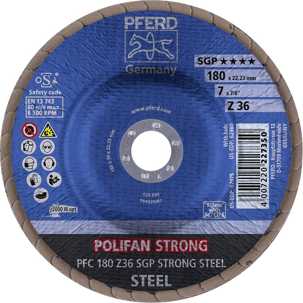 PFERD 67788080 Z Sgp Strong Steel Fächerschleifscheibe Durchmesser 180mm 10St.
