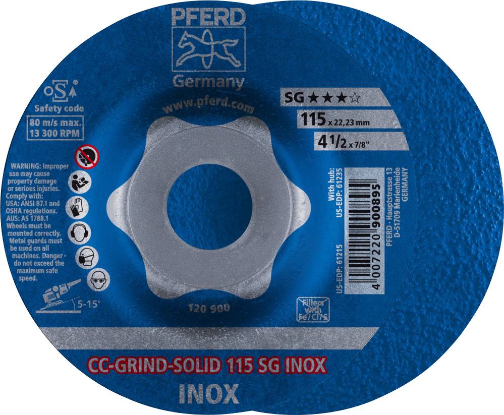 PFERD TOOLS 64186115 Cc-Grind-Solid Sg Inox Schruppscheibe gekröpft Durchmesser 115 mm Bohrungs-Ø 22.23 mm 10 St.