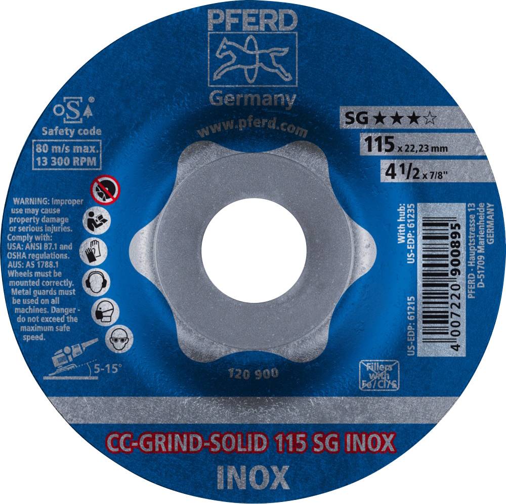 PFERD 64186115 Cc-Grind-Solid Sg Inox Schruppscheibe gekröpft Durchmesser 115 mm Bohrungs-Ø 22.23 mm 10 St.