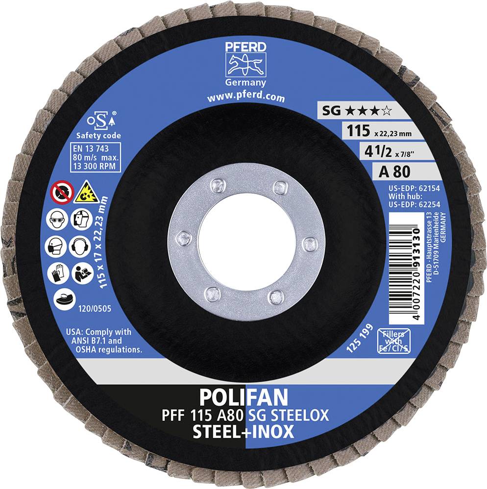 PFERD 67608115A Sg Steelox Fächerschleifscheibe Durchmesser 115mm Bohrungs-Ø 22.23mm 10St.