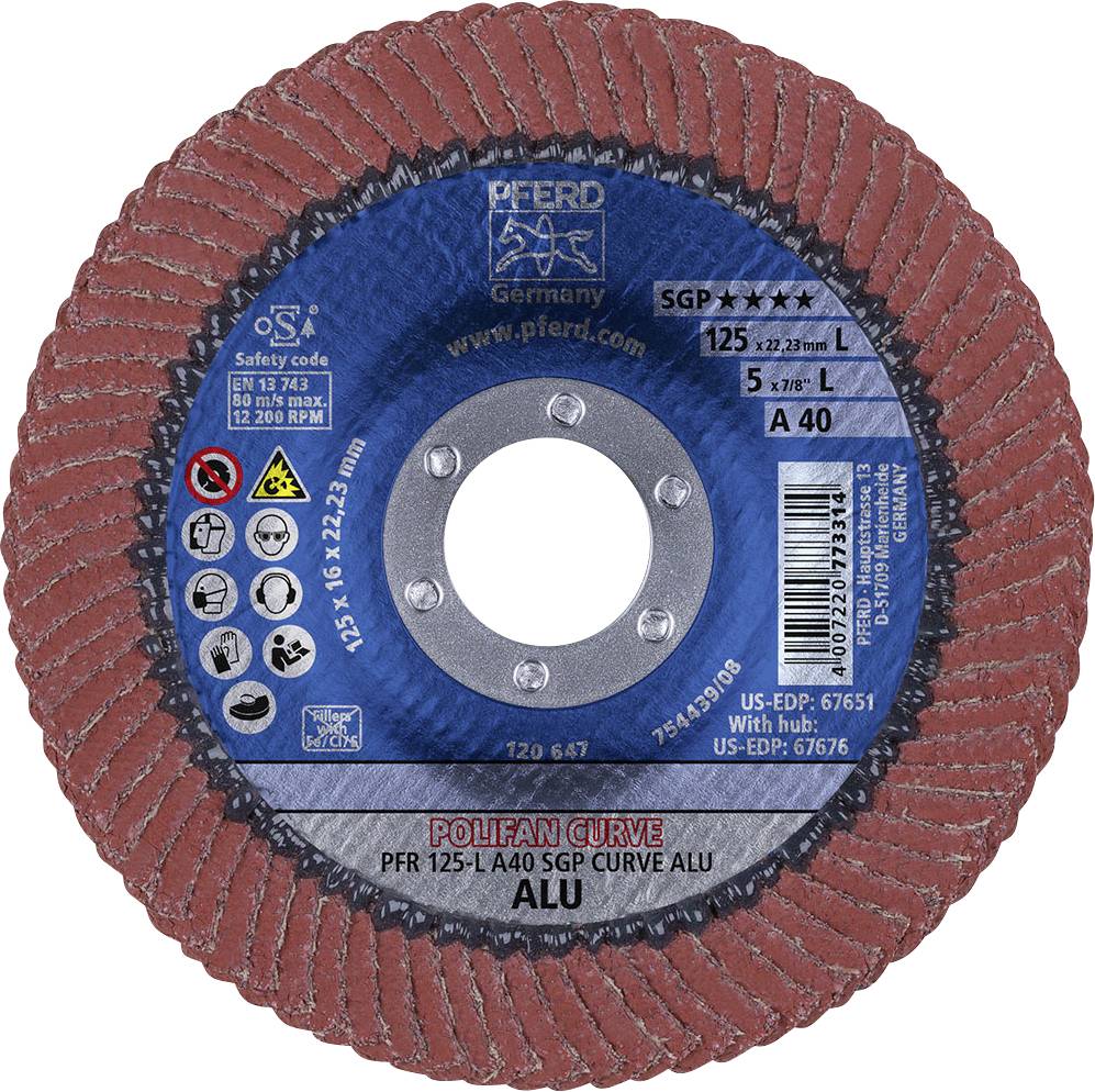 PFERD TOOLS 67689068A Sgp Curve Alu Fächerschleifscheibe Durchmesser 125mm Bohrungs-Ø 22.23mm 10St.