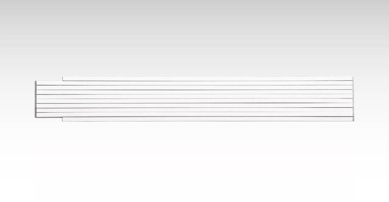 Ein weißer, flacher, langer Gegenstand mit mehreren parallelen Linien, die gleichmäßig über die Länge verteilt sind.
