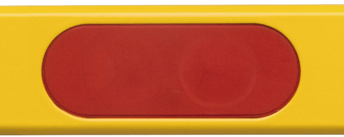 Eine rote ovale Fläche auf einem gelben rechteckigen Hintergrund.