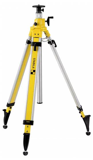 Ein robustes gelb-silbernes Stativ mit verstellbaren Beinen, entworfen für Stabilität unter verschiedenen Bedingungen, mit sichtbarem Markenlogo.