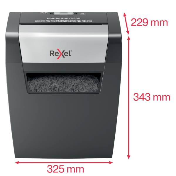Rexel Momentum X308 Aktenvernichter 8 Blatt Partikelschnitt 5 x 42mm P-3 15l Vernichtet auch Heftklammern, Büroklammern