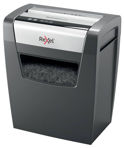 Rexel Momentum X312 Aktenvernichter 12 Blatt Partikelschnitt 5 x 42mm P-3 23l Vernichtet auch Heftklammern, Büroklammern
