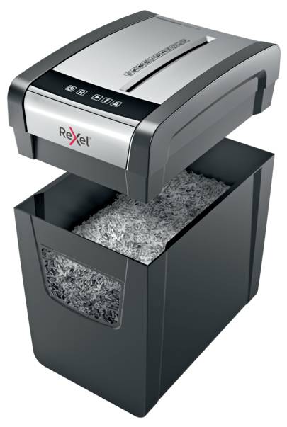 Rexel Momentum X410 Slim Aktenvernichter 10 Blatt Partikelschnitt 4 x 28 mm P-4 23 l Vernichtet auch Heftklammern, Büroklammern
