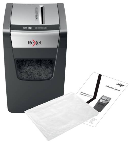 Rexel Momentum X410 Slim Aktenvernichter 10 Blatt Partikelschnitt 4 x 28 mm P-4 23 l Vernichtet auch Heftklammern, Büroklammern