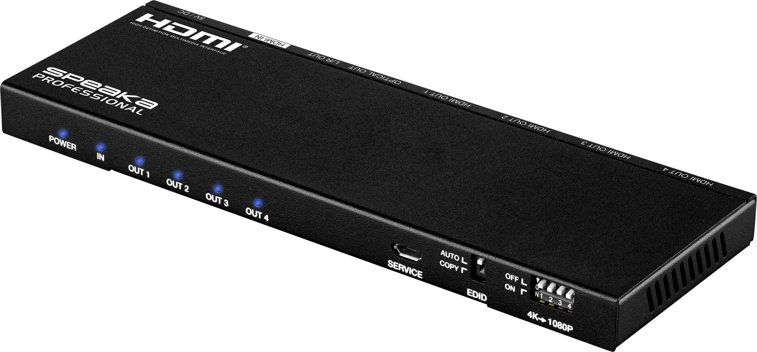 SpeaKa Professional 4 Port HDMI-Splitter mit eingebautem Konverter 4096 x 2160 Pixel Schwarz