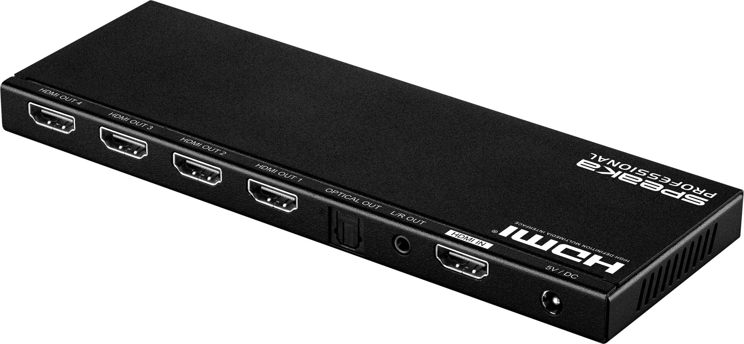 SpeaKa Professional 4 Port HDMI-Splitter mit eingebautem Konverter 4096 x 2160 Pixel Schwarz