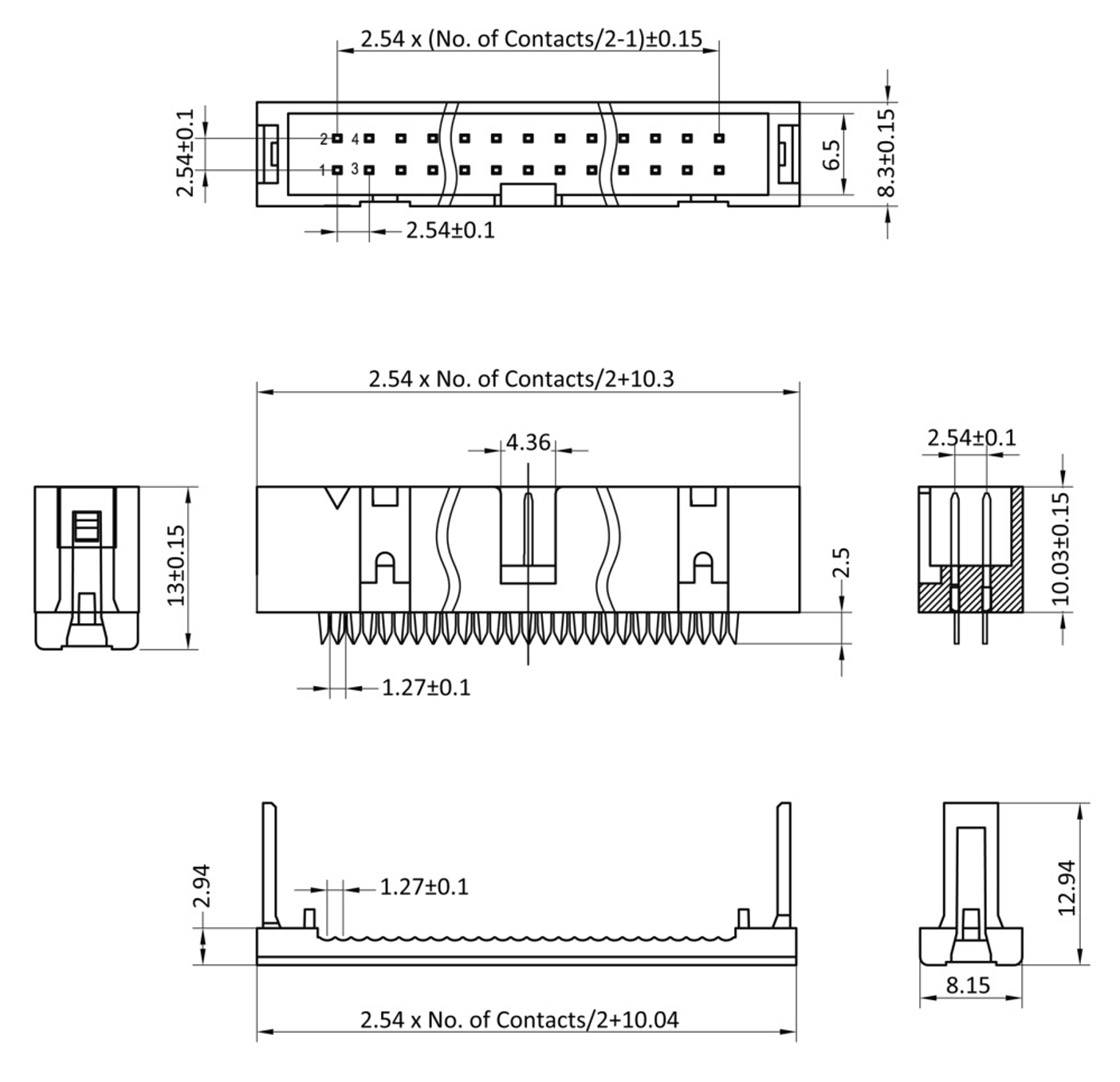 ECON CONNECT Wannenstecker WSK16G, 16-pol., grau, RM 2,54 mm, DIN 41651