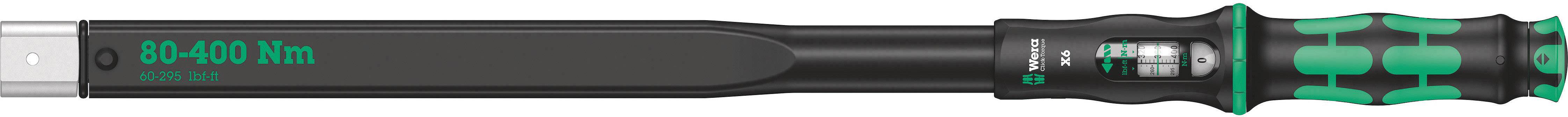 Drehmomentschlüssel mit Skala von 20 bis 100 Nm, schwarz-grüner Griff für ergonomischen Halt. Spezifisches Design für präzise Einstellung.