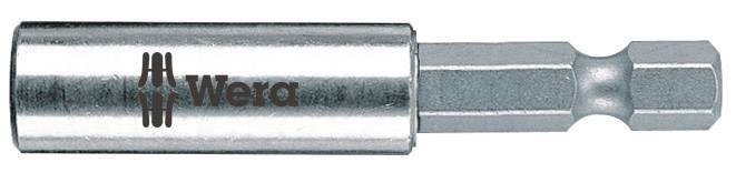 Metallischer Schraubendreher-Bit von Wera, zylindrisch mit Hexagon-Schaft, geeignet für magnetische Bitaufnahmen in Akkuschraubern.