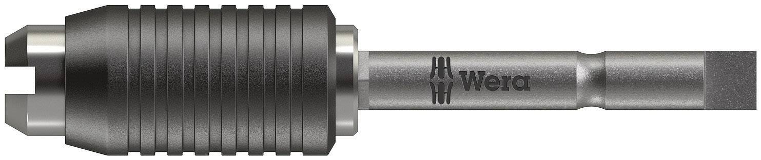 Bitaufsatz von Wera, mit geriffeltem Griff und sechskantiger Spitze, geeignet für den Einsatz mit Schraubendrehern oder Elektrowerkzeugen.