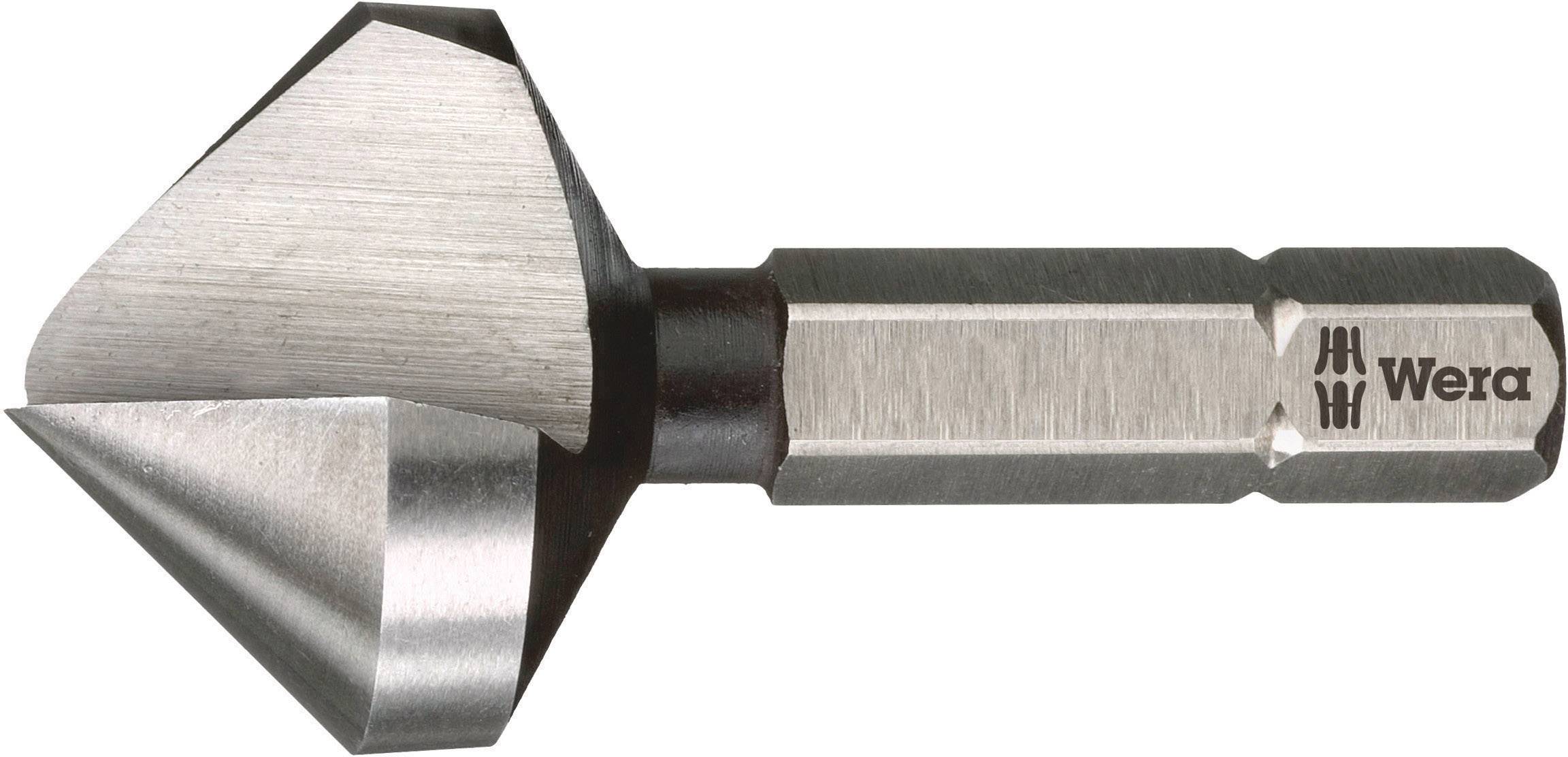 Ein Kegelsenker mit sechskantigem Schaft aus Metall, verwendet zur Senkung von Bohrungen. Markiert mit dem Logo 'Wera'.