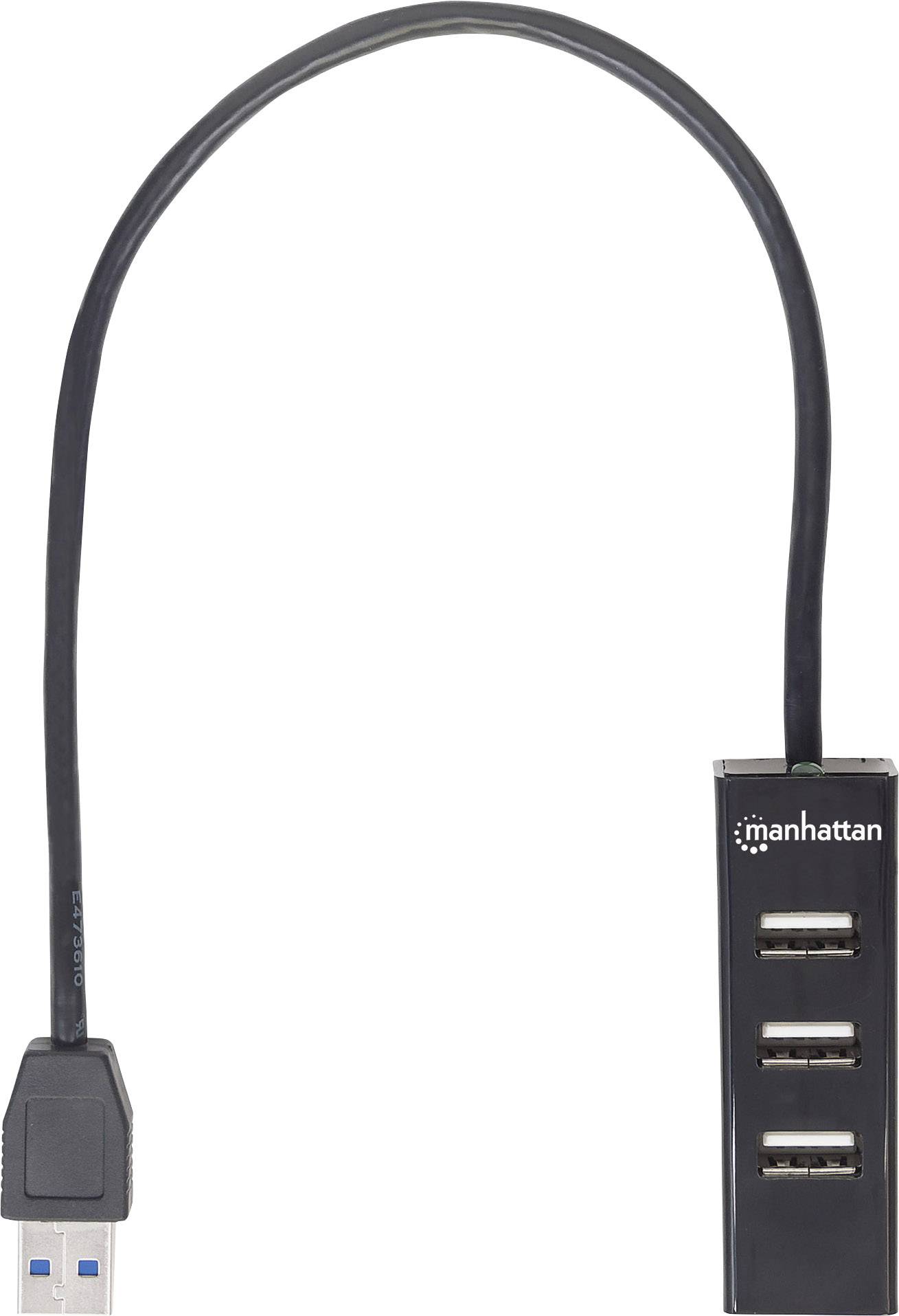 Manhattan 163828 4 Port USB 3.2 Gen 1-, USB 2.0-Kombi-Hub Schwarz