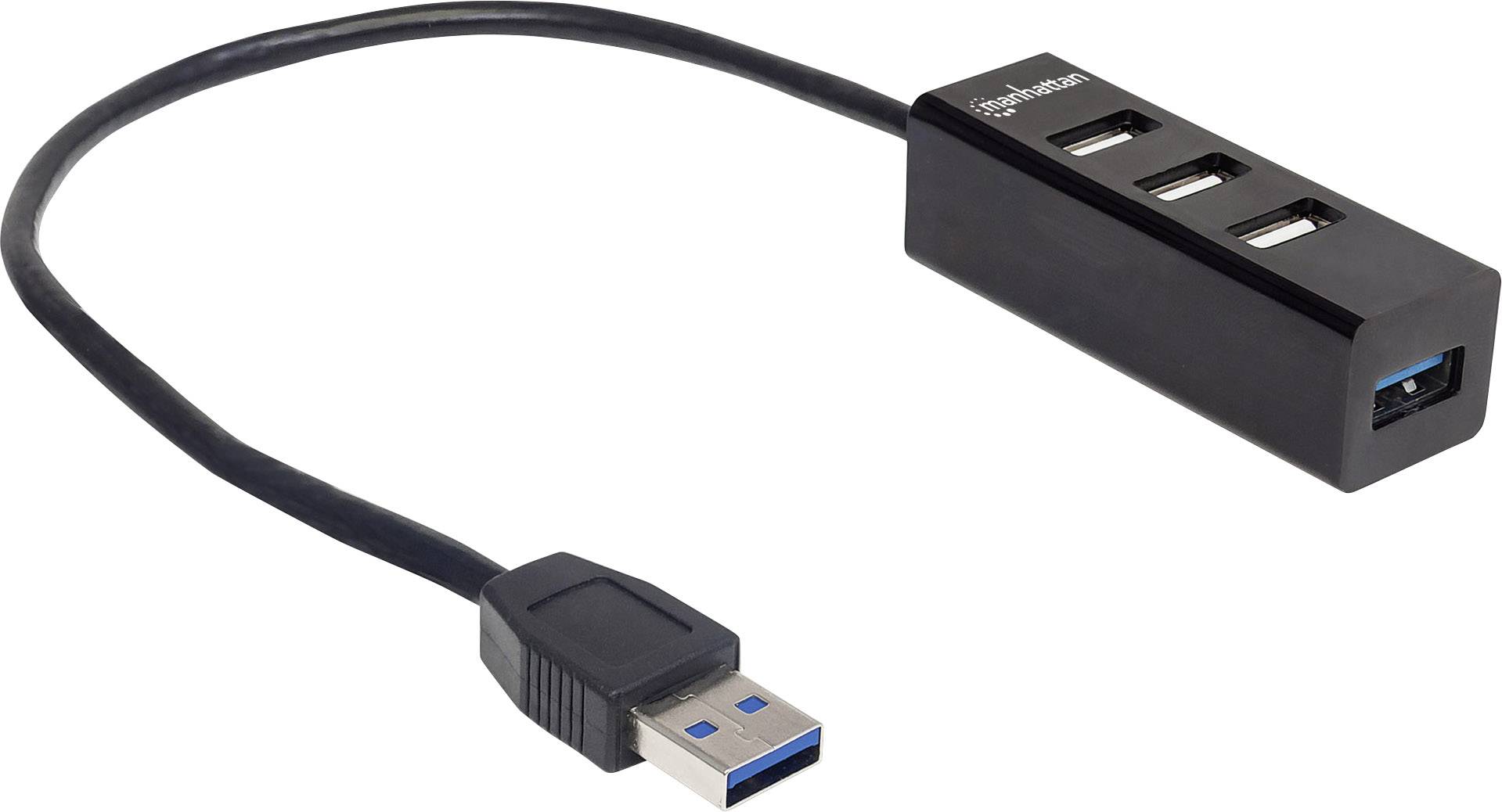 Manhattan 163828 4 Port USB 3.2 Gen 1-, USB 2.0-Kombi-Hub Schwarz
