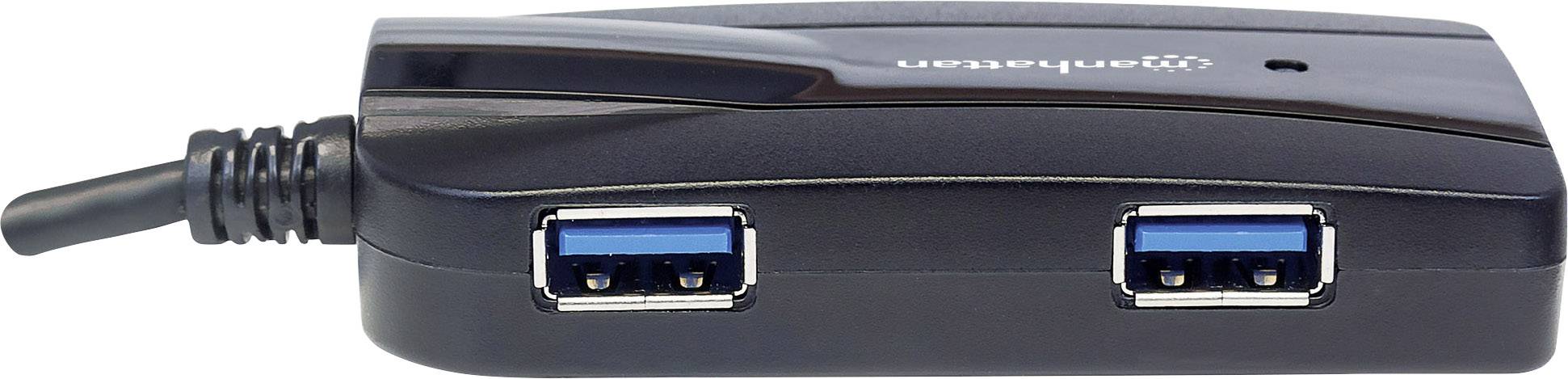 Manhattan 163590 3 Port USB 3.2 Gen 1-Hub (USB 3.0) mit eingebautem SD-Kartenleser Schwarz