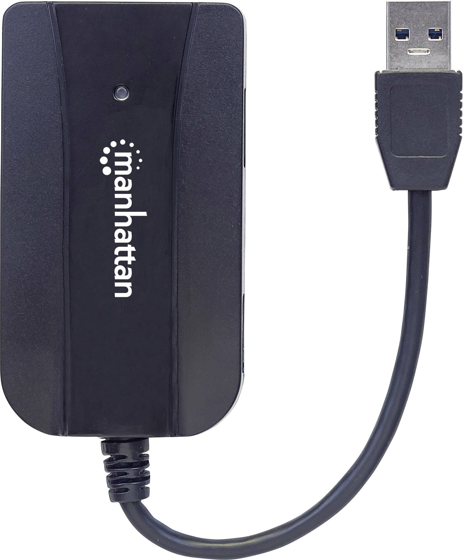 Manhattan 163590 3 Port USB 3.2 Gen 1-Hub (USB 3.0) mit eingebautem SD-Kartenleser Schwarz
