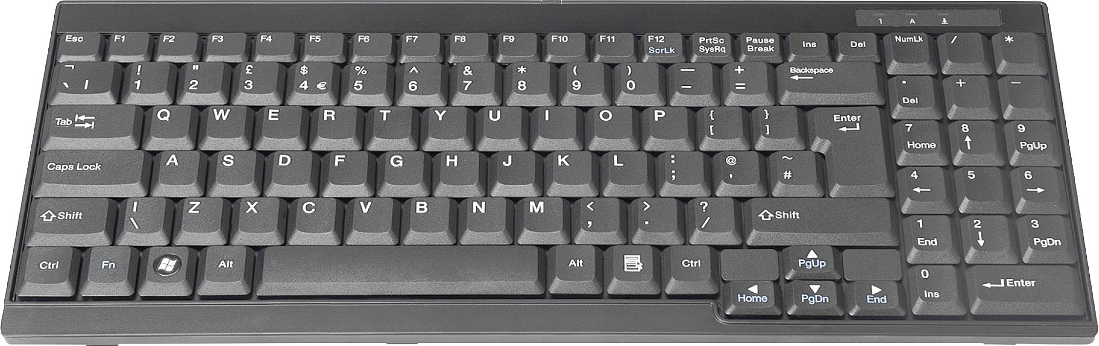 Schwarze Computertastatur mit 105 Tasten, einschließlich Nummernblock und Funktionstasten.