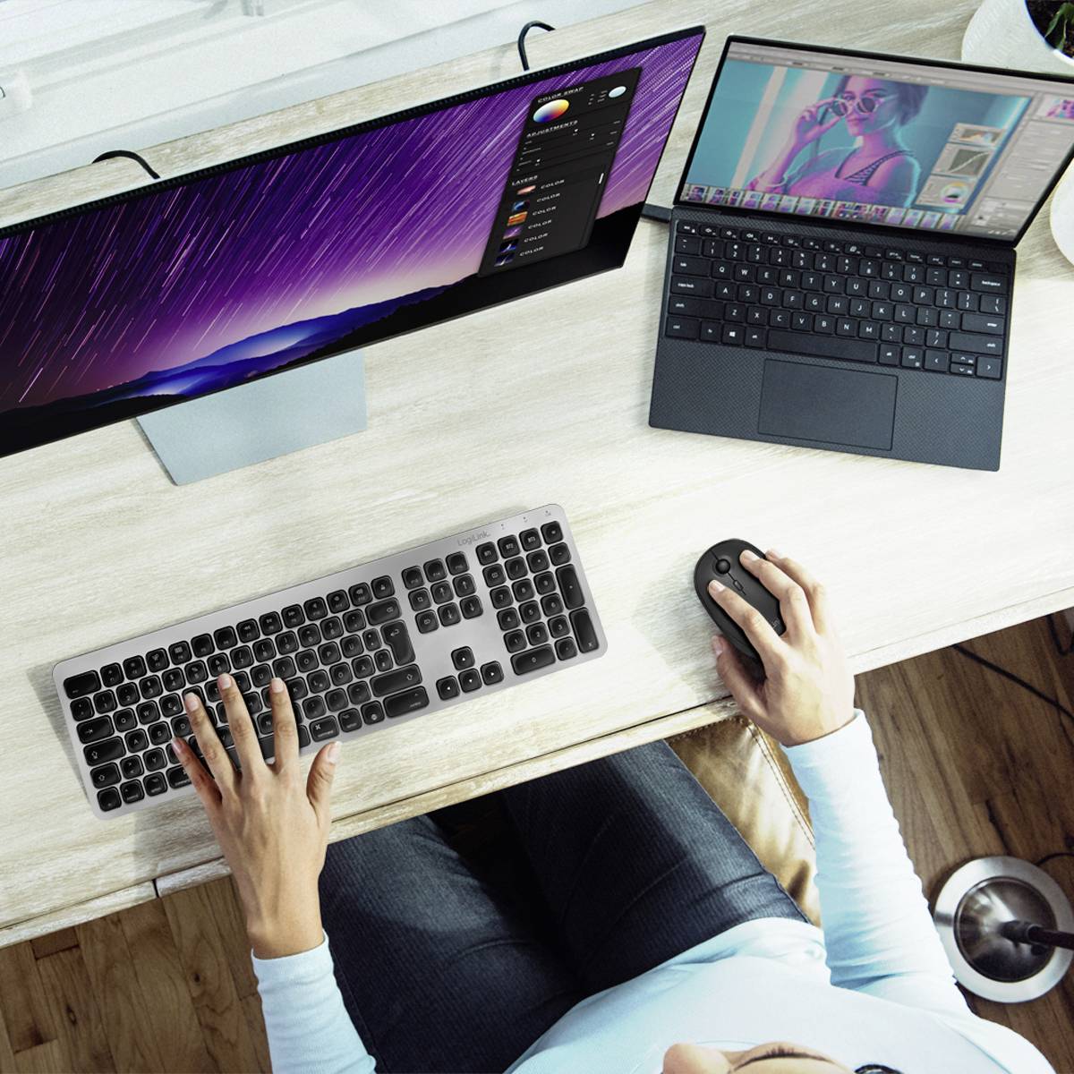 LogiLink ID0206 Bluetooth® Tastatur Deutsch, QWERTZ Silber Easy Switch 3 Geräte