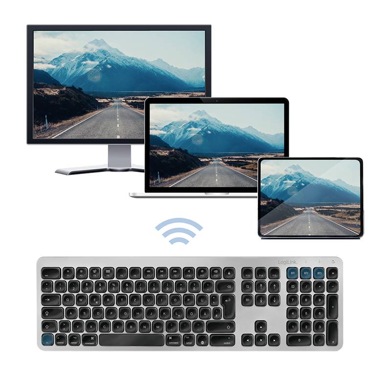 LogiLink ID0206 Bluetooth® Tastatur Deutsch, QWERTZ Silber Easy Switch 3 Geräte