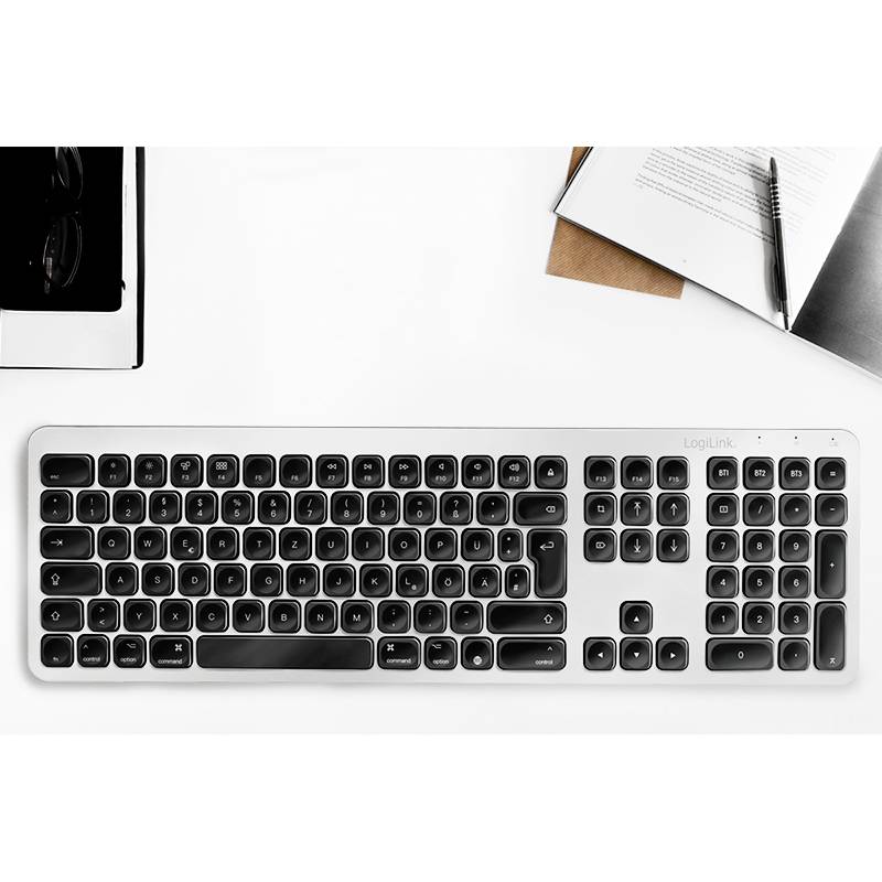 LogiLink ID0206 Bluetooth® Tastatur Deutsch, QWERTZ Silber Easy Switch 3 Geräte