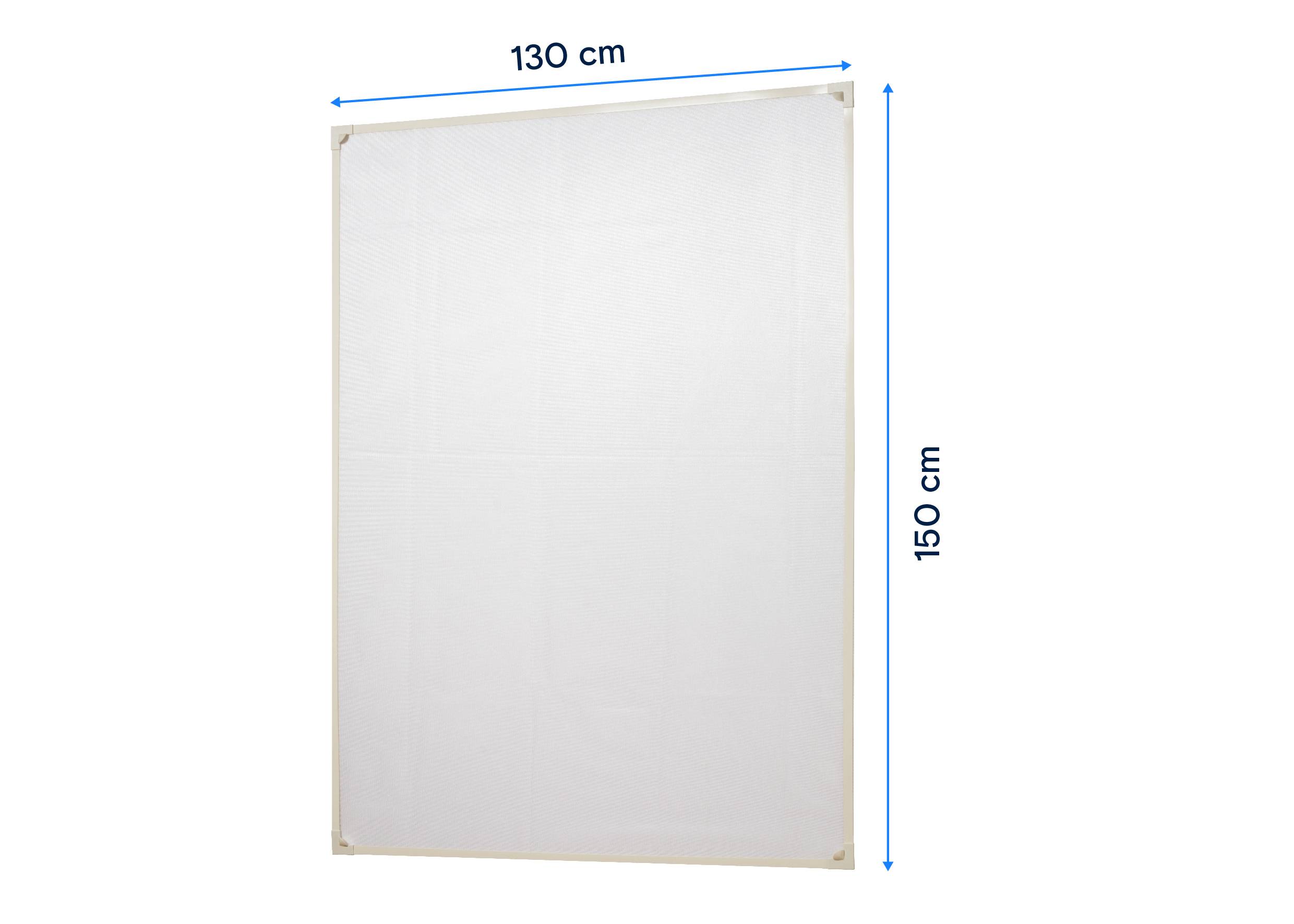 Ein rechteckiger Leinwandrahmen, 130 cm breit und 150 cm hoch, auf weißem Hintergrund.