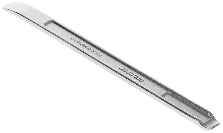 Ein silberner Reifenheber aus Metall, verwendet zum Entfernen von Fahrradreifen.