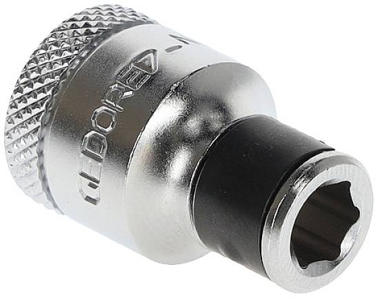 Steckschlüsseleinsatz aus Metall mit geriffeltem Griff, geeignet für den Einsatz mit einem Schraubenschlüssel zur Befestigung.