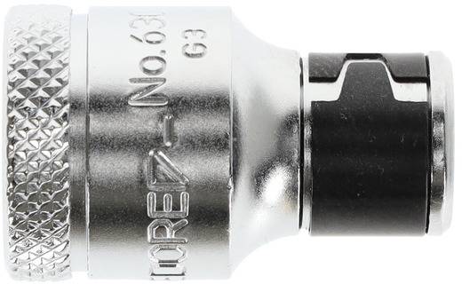 Metall-Stecknuss, silbernes Finish, mit geriffelten und glatten Abschnitten, eingravierte Nummer '63' und Text 'O-rez'.