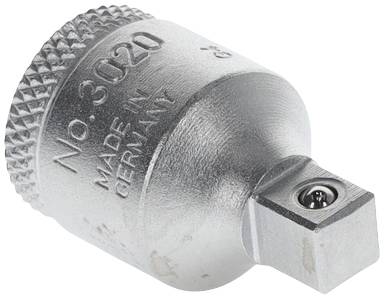 Metalladapter mit quadratischem Antrieb, Gravur 'No. 3020 Made in Germany'.