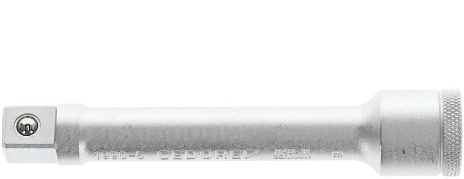 Metallische Verlängerungsstange für Werkzeuge, zylindrisch mit quadratischem Ende und geriffeltem Griffbereich, in grauer Farbe.